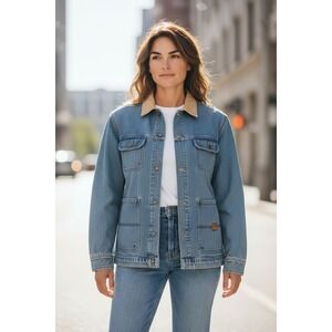 Ralph Lauren Jeans Women's Blue Chore Jean Jacket Denim Button Size Large Vtg